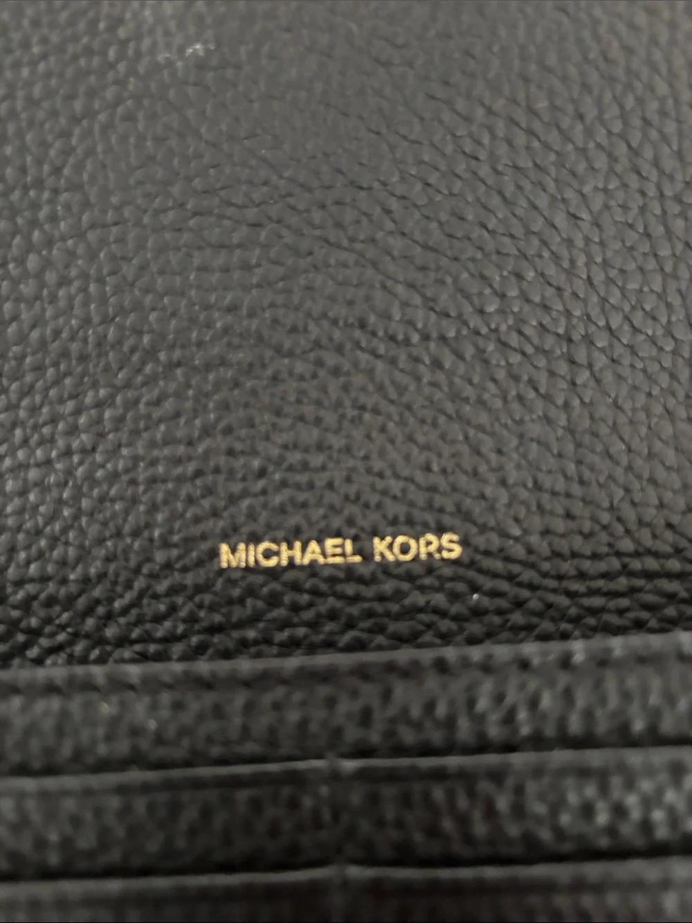 Michael Kors Black Pebbled Leather Logo Continental Wallet with Gold Hardware